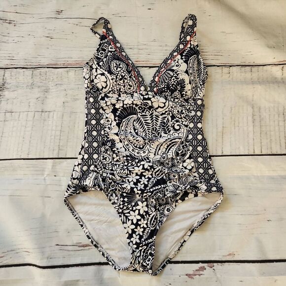 Tommy Bahama Paisley Paradise V Neck One Piece Swimsuit Size 10 - Picture 2 of 7